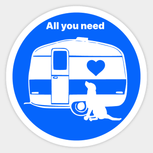 ALL YOU NEED HEART DOG CARAVAN BLUE2 Sticker